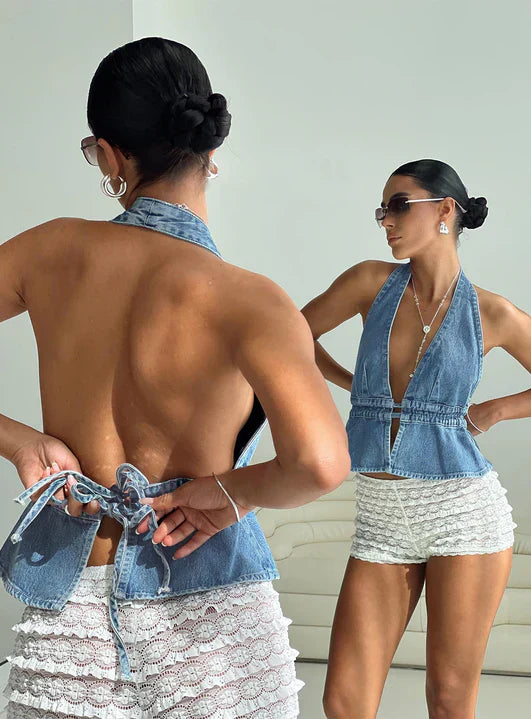 Maya | Halter Denim Top