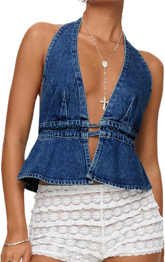 Maya | Halter Denim Top