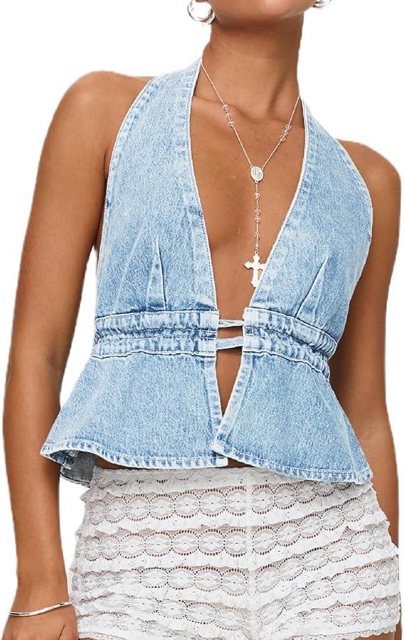 Maya | Halter Denim Top
